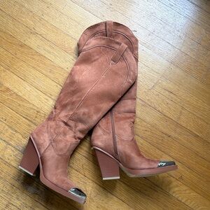 Faux suede cowboy boots with silver tips